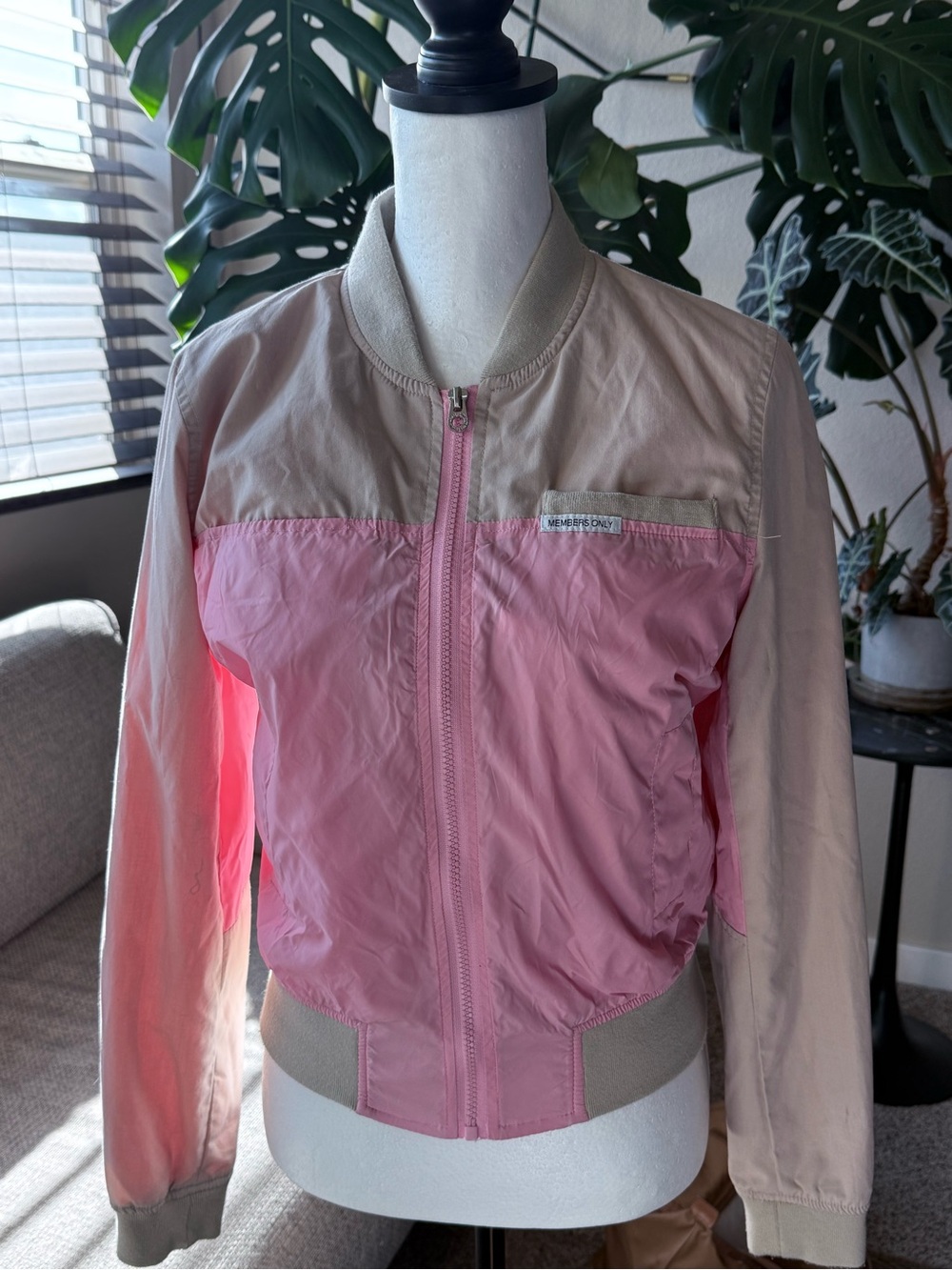 Members Only Pink and Beige Colorblock Bomber Jacket